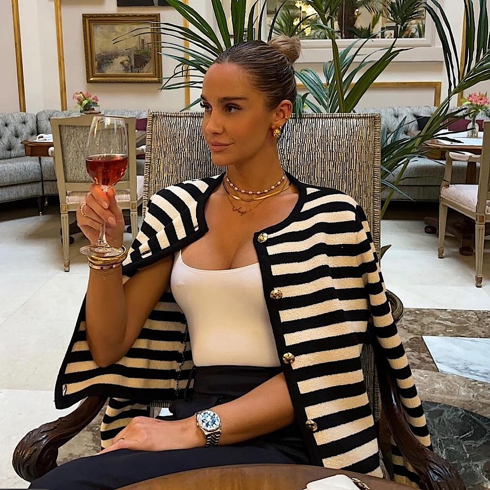 H&M STRIPED TEXTURED KNIT CARDIGAN S